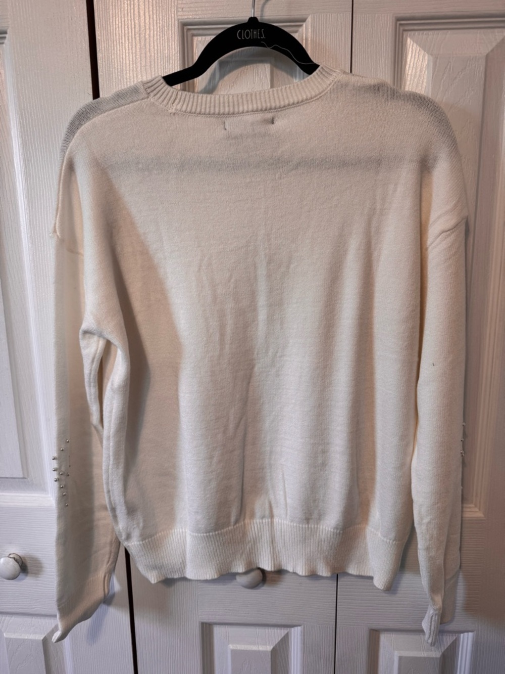 Winter Sale Joseph A Sweater Cream with Pearl Stud Bow Accents Size Large NWTS - Picture 8 of 12